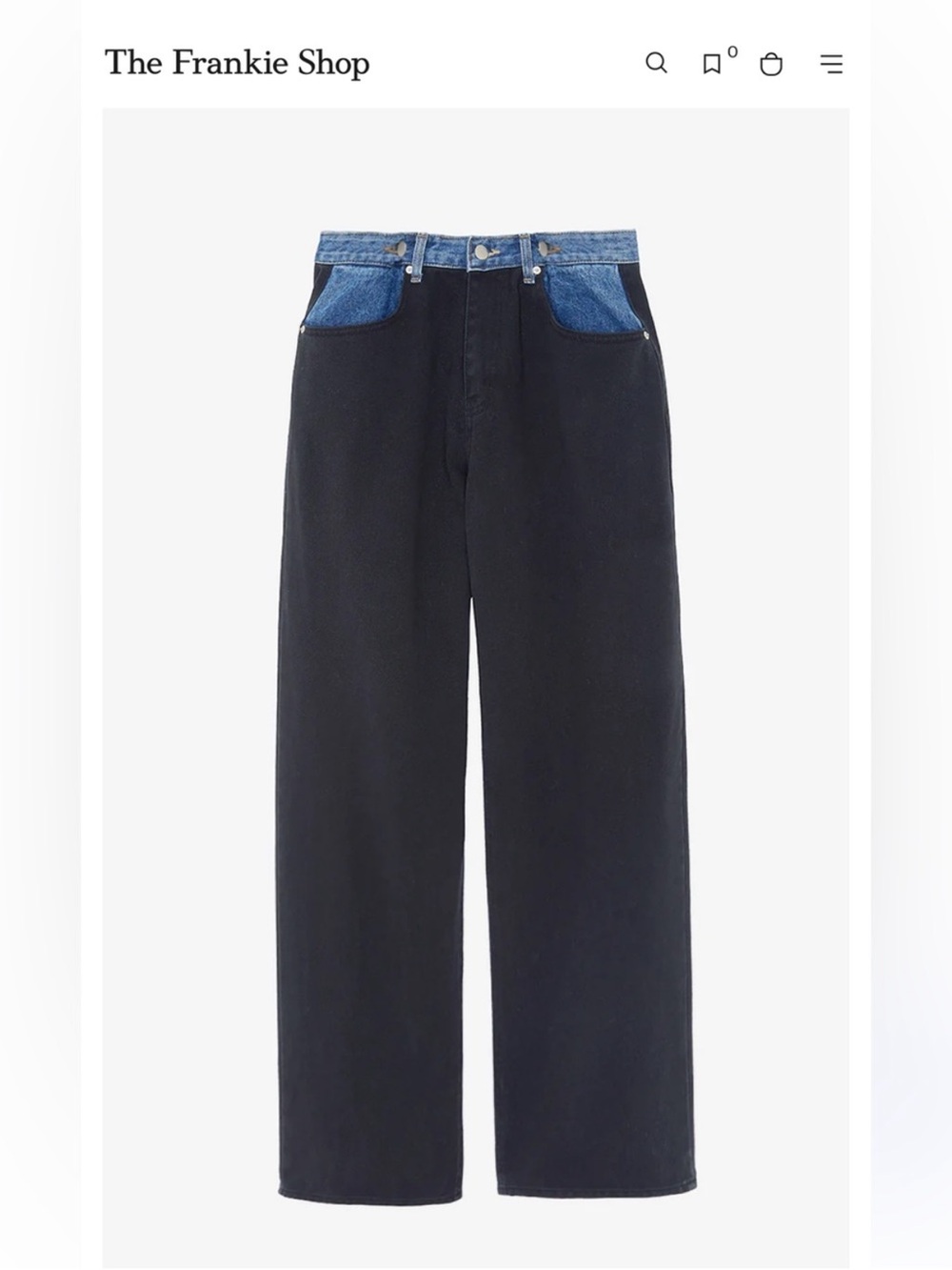 The Frankie Shop Black Wide-Leg Jeans with Blue Denim Waistband